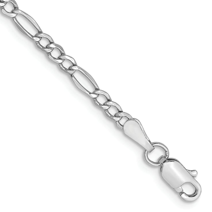 Rhodium Over 14k White Gold 2.5mm Figaro Link Bracelet, 7 Inches