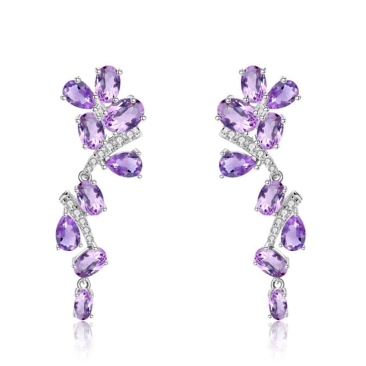 Amethyst Rhodium Over Sterling Silver Dangle Earrings