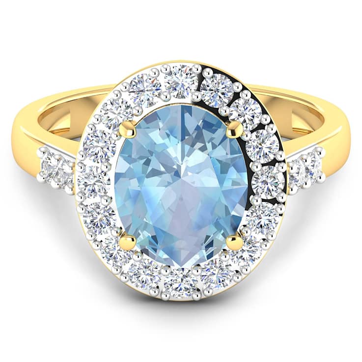 2.5ctw Blue Aquamarine and Diamond 14K Yellow Gold Halo Ring