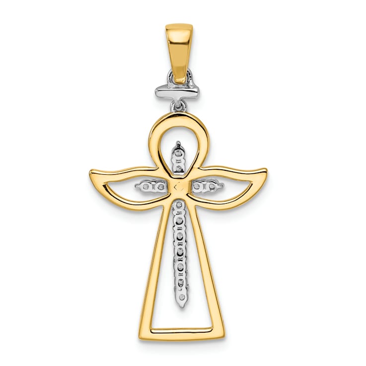 14k Yellow Gold and 14k White Gold Polished Diamond Cross Pendant