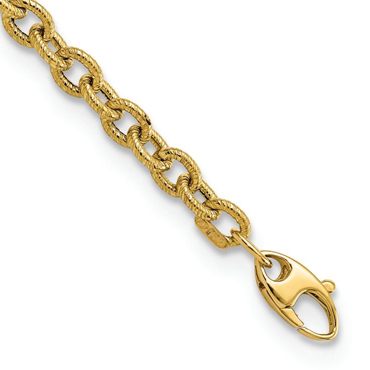 14k Yellow Gold Polished and Textured 5.02mm Cable Link Bracelet