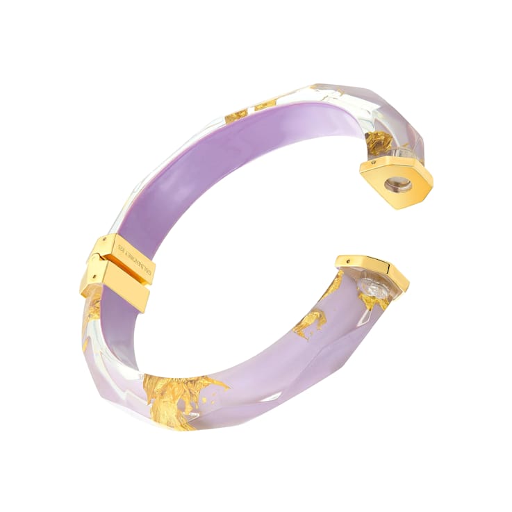 14K Yellow Gold Over Sterling Silver Thin Faceted Acrylic Bangle
Bracelet in Ice Blue