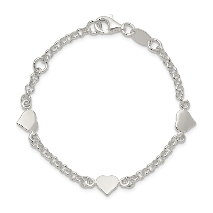 Sterling Silver Polished Hearts with 0.25-inch Extensions Children's Bracelet