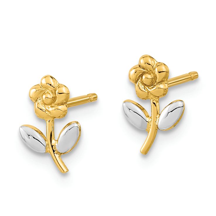 14k Two-tone Flower Stud Earrings