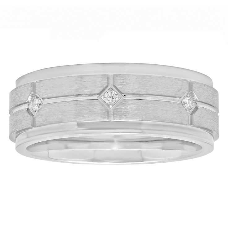Robert Alton Men's White Diamond Step Edge 8mm Band Ring In Stainless
Steel 0.05ctw