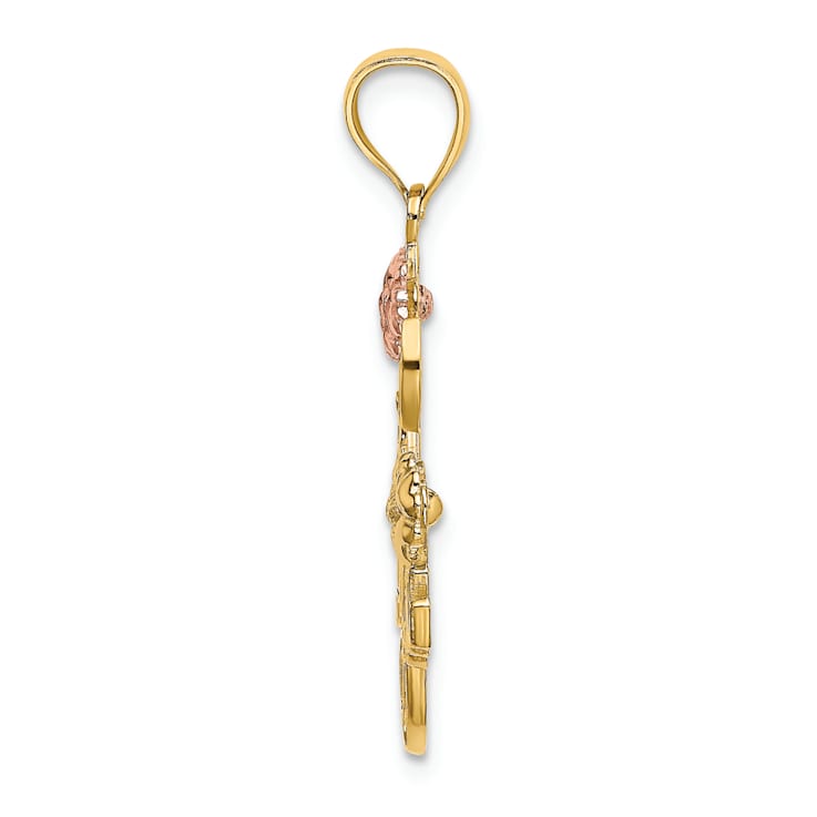 14k Tri-color Gold I LOVE YOU with Flowers Charm