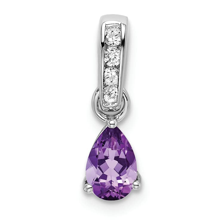 Rhodium Over 10k White Gold 0.5 cttw Pear Amethyst and Accent Diamond Pendant