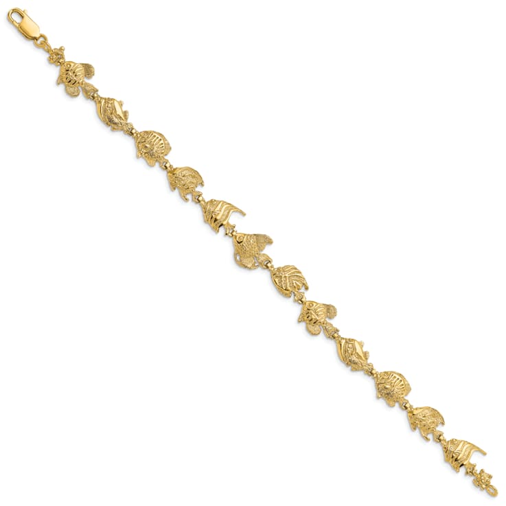 14k Yellow Gold Textured Fish Bracelet