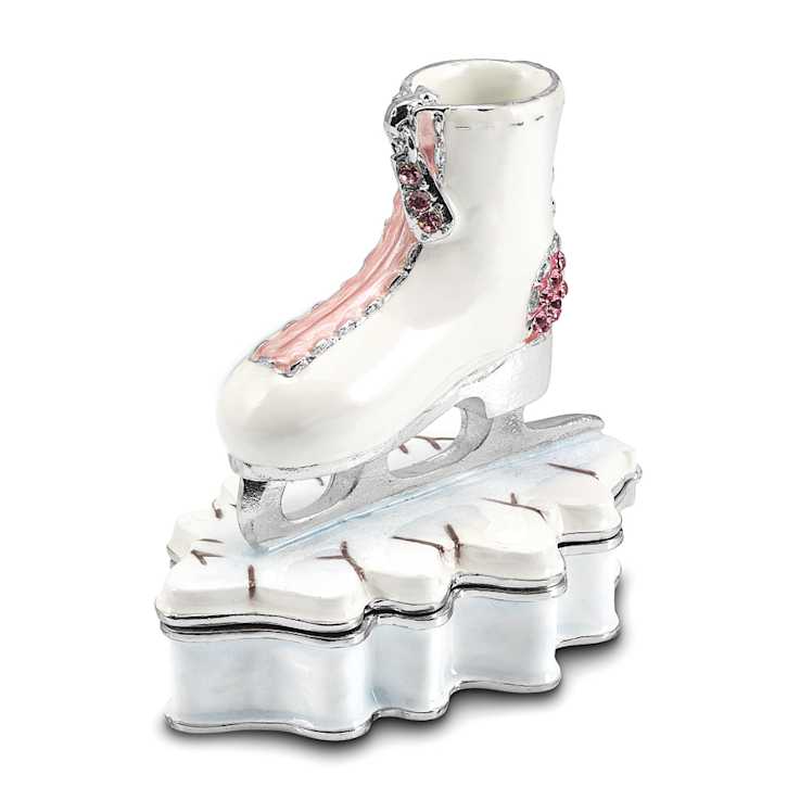 GLIDER Pink and White Ice Skate Trinket Box
