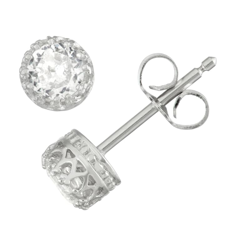 Round Lab Created White Sapphire Sterling Silver Children's Stud
Earrings 0.54ctw