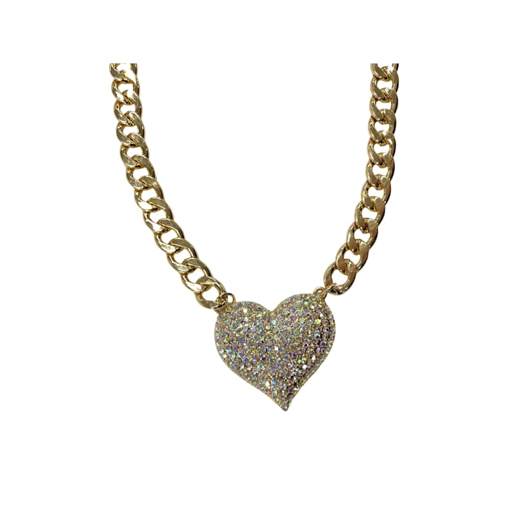 AB Crystal Gold Tone Center Heart Pendant Necklace.