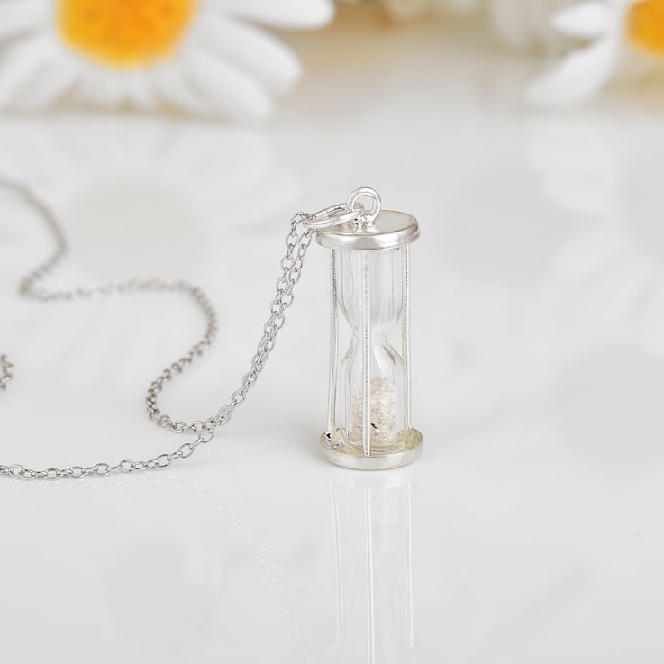 Diamond Rhodium Over Sterling Silver Hourglass Sand Timer Pendant
