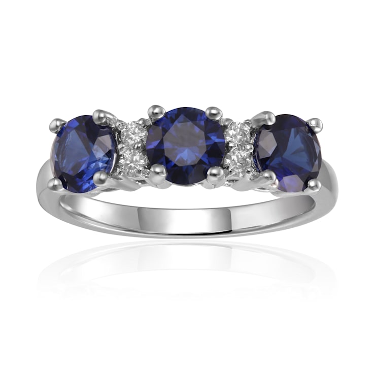 Lab Created Sapphire and Moissanite Sterling Silver 3-Stone Ring