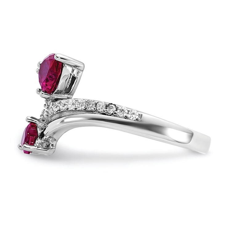 Rhodium Over Sterling Silver Polished Lab Created Ruby and Cubic
Zirconia Hearts Ring