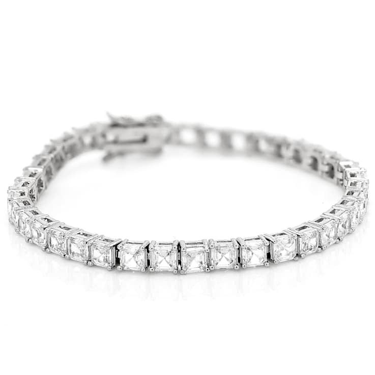 White Cubic Zirconia Rhodium Over Brass Asscher Cut Tennis Bracelet 20.00ctw