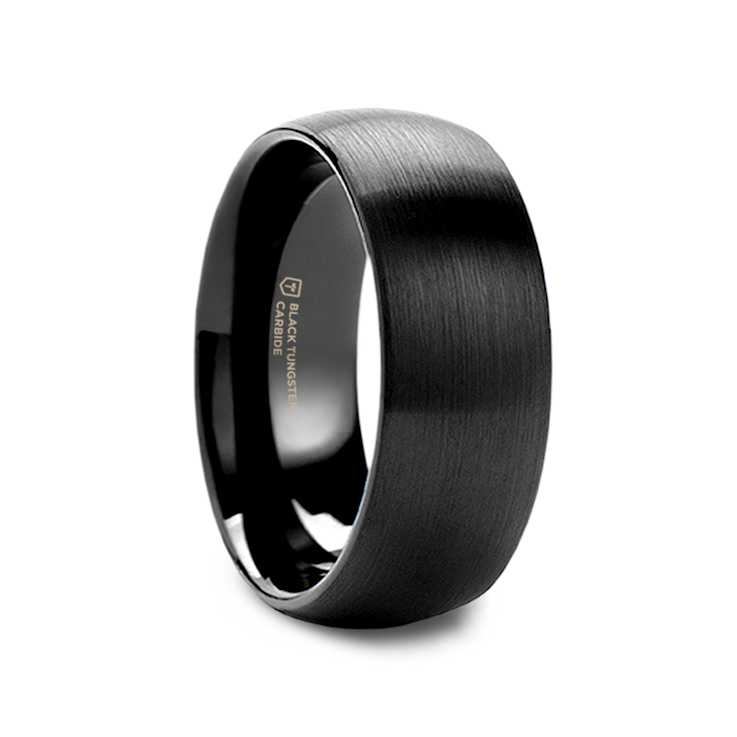 RAIDER Domed Brush Finished Black Tungsten Wedding Band 8mm