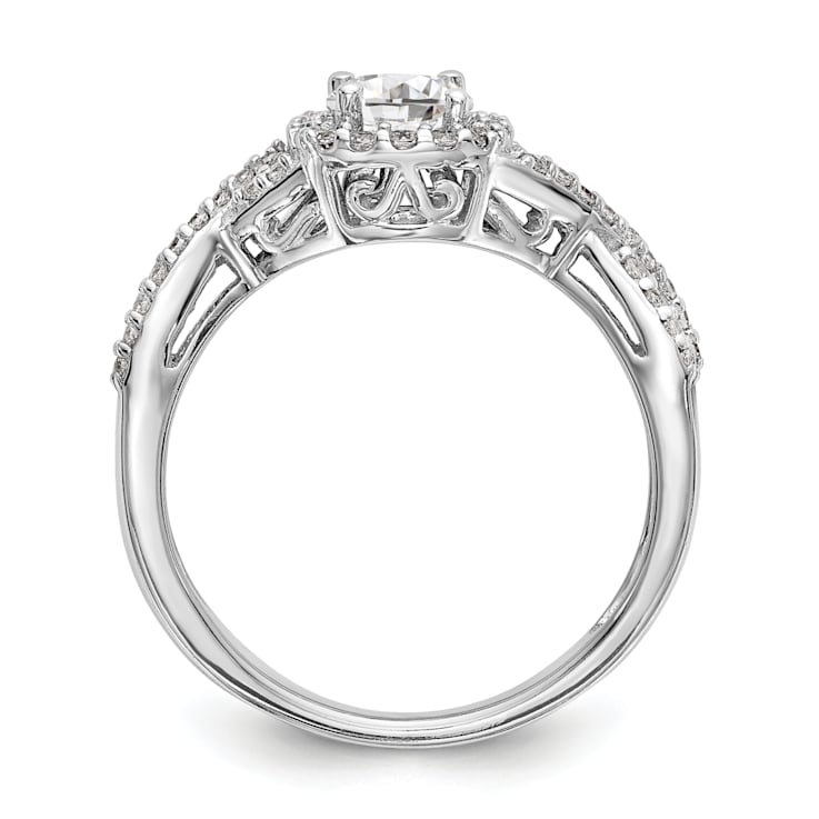 Rhodium Over 14K White Gold Lab Grown Diamond Halo Engagement Ring 0.778ctw