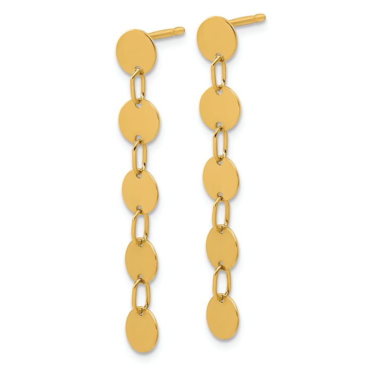 14K Yellow Gold Polished Circle Disk Dangle Post Earrings