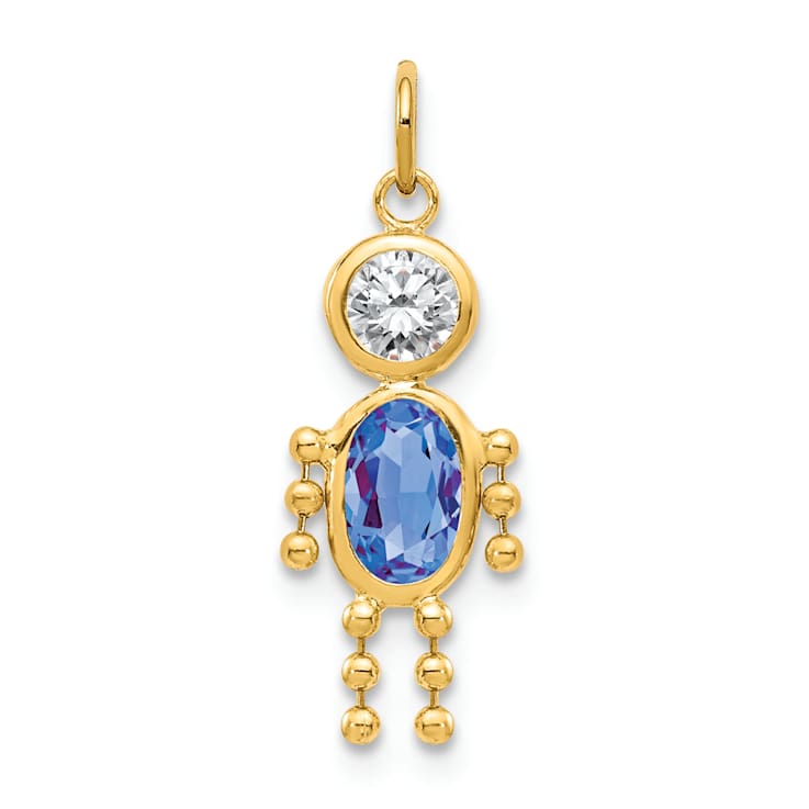 10k Yellow Gold Blue Sapphire Simulant September Birthstone and Clear
Cubic Zirconia Boy Charm