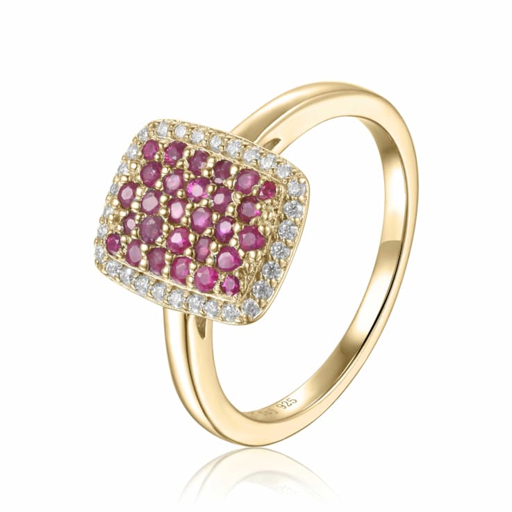 Ruby and Moissanite 14K Yellow Gold Over Sterling Silver Rectangle
Cluster Ring