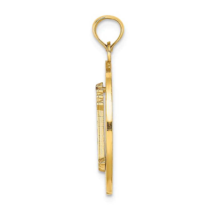 14k Yellow Gold Textured Hilton Head Island with Enameled Lighthouse in
Circle Charm