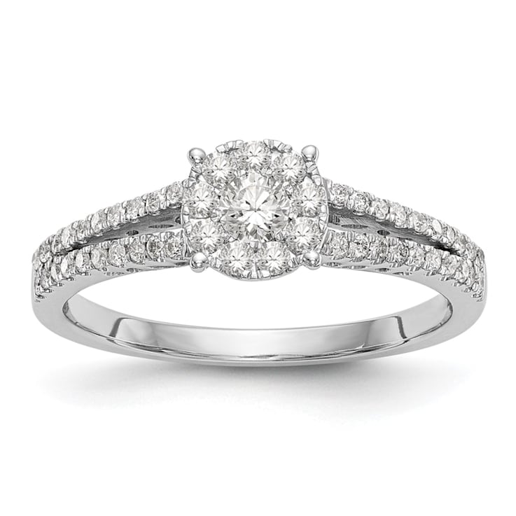 Rhodium Over 14K White Gold Lab Grown Diamond Cluster Engagement Ring 0.475ctw