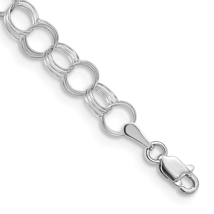 Rhodium Over 14k White Gold 6mm Triple Link Charm Bracelet