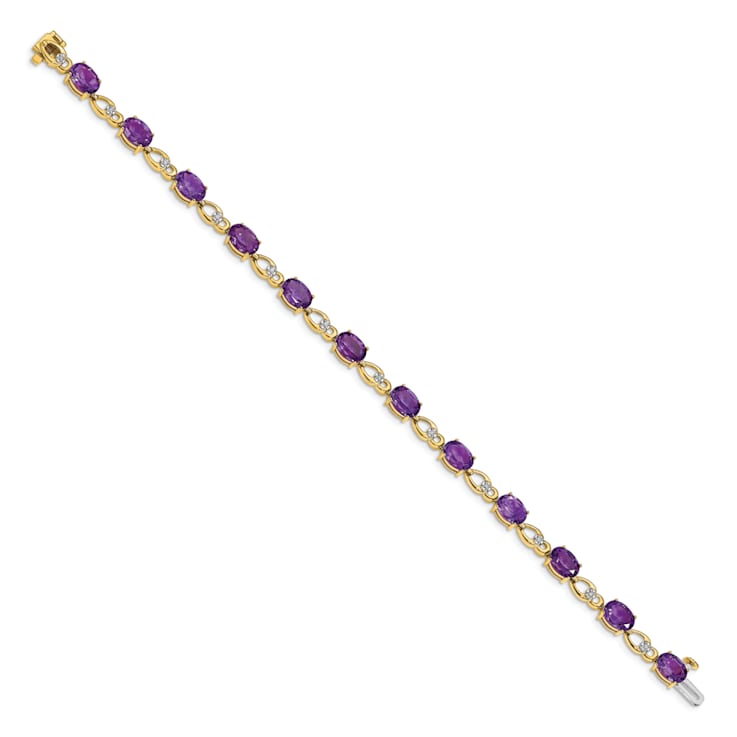 14K Two-tone Gold with Rhodium Over 14k Yellow Gold Amethyst and Diamond Bracelet