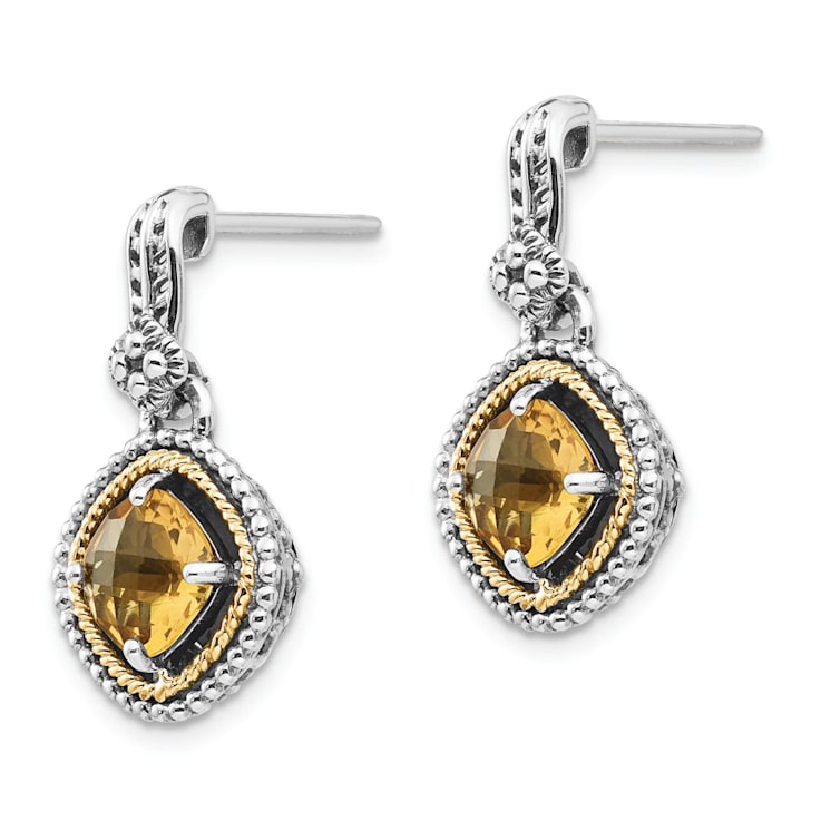 Sterling Silver Antiqued with 14K Accent Citrine Earrings