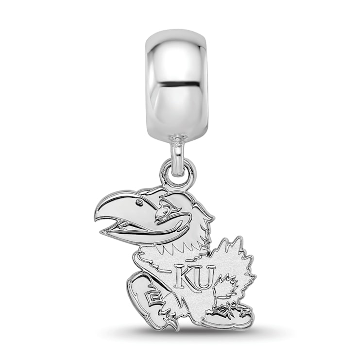 Sterling Silver Rhodium-plated LogoArt University of Kansas Small Dangle Bead