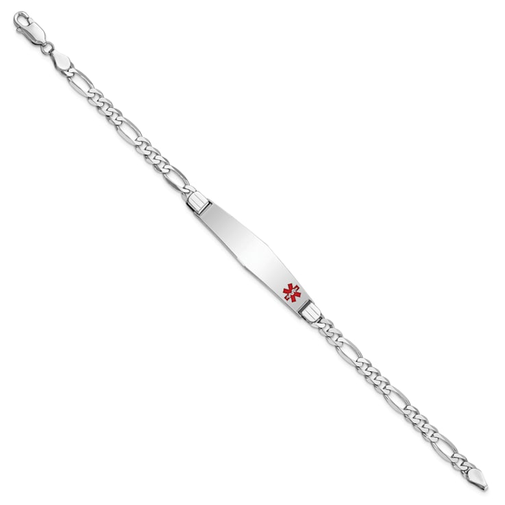 Rhodium Over 14k White Gold Medical Soft Diamond Shape Red Enamel Figaro
Link ID Bracelet