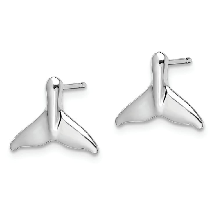 Rhodium Over Sterling Silver Polished Whale Tail Post Earrings