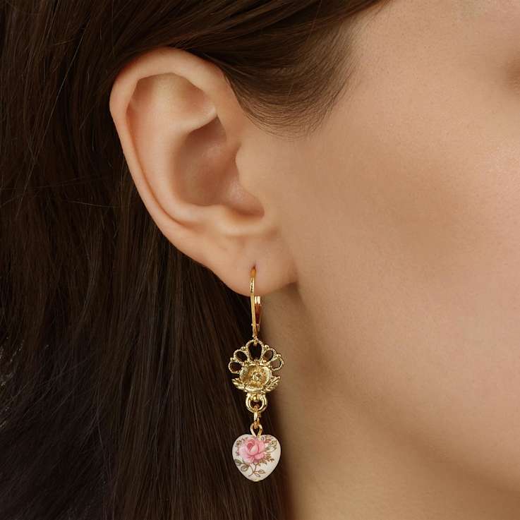 Gold Tone Heart Drop Leverback Earring