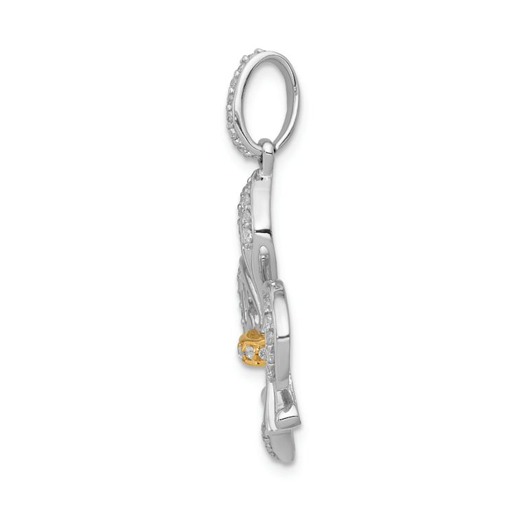 14K Two-tone Gold  Diamond Fleur-De-Lis Pendant