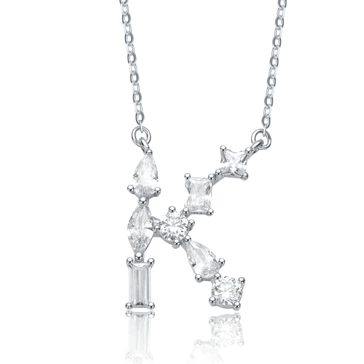 Initial K Mixed Cut CZ Pendant Necklace In Sterling Silver 18 Inch