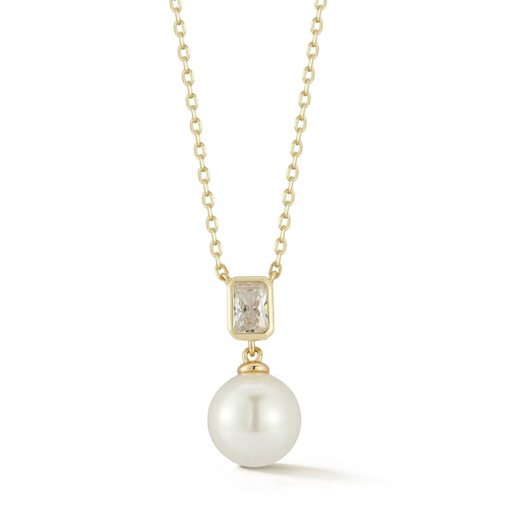Rachel Zoe Freshwater Pearl and CZ Pendant Necklace in 14K Gold Over
Sterling Silver