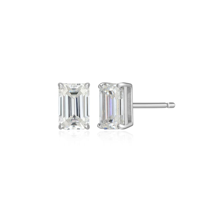 Emerald Cut Moissanite Platineve Stud Earrings 1.16ctw DEW