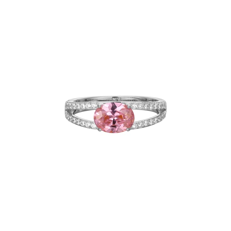 Pink And White Cubic Zirconia Platinum Over Sterling Silver Ring 1.72ctw