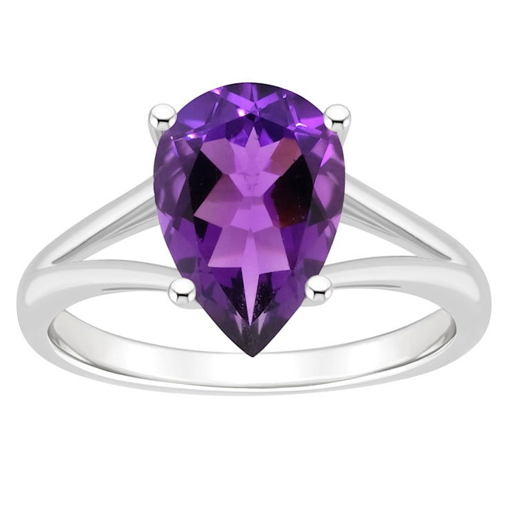 12x8mm Pear Shape Amethyst Rhodium Over Sterling Silver Ring