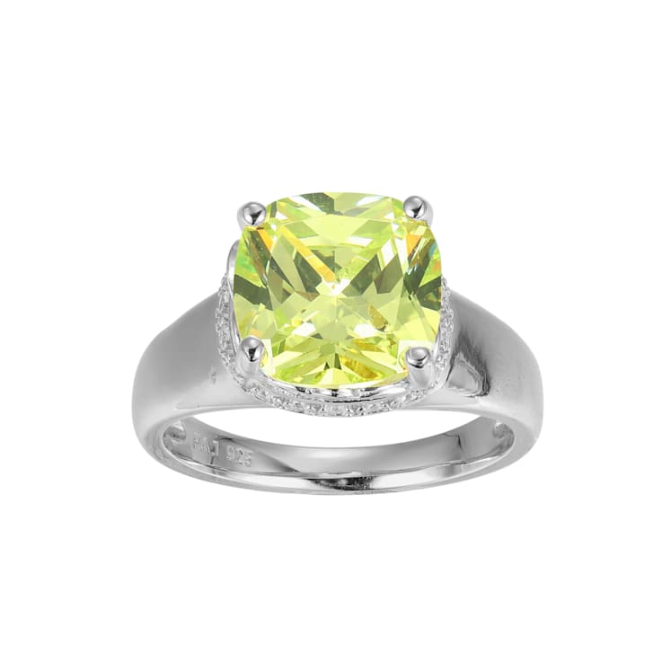 Green And White Cubic Zirconia Platinum Over Silver August Birthstone
Ring 6.98ctw