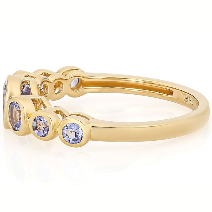 Blue Tanzanite Band Ring In 18K Gold Over Sterling Silver 0.94ctw