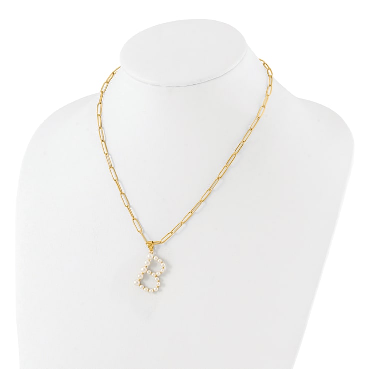 Gold Tone Sterling Silver 3-5.5mm Freshwater Cultured Pearl LETTER B
18-inch Necklace