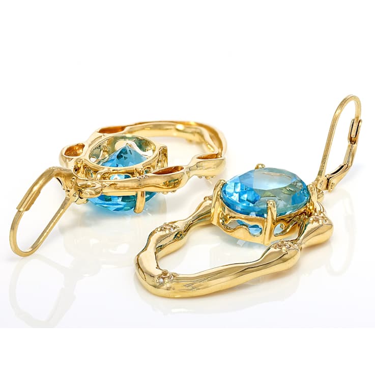 Freeform Dangle With Blue Topaz Earrings In 18K Gold Over Sterling
Silver 13.25ctw