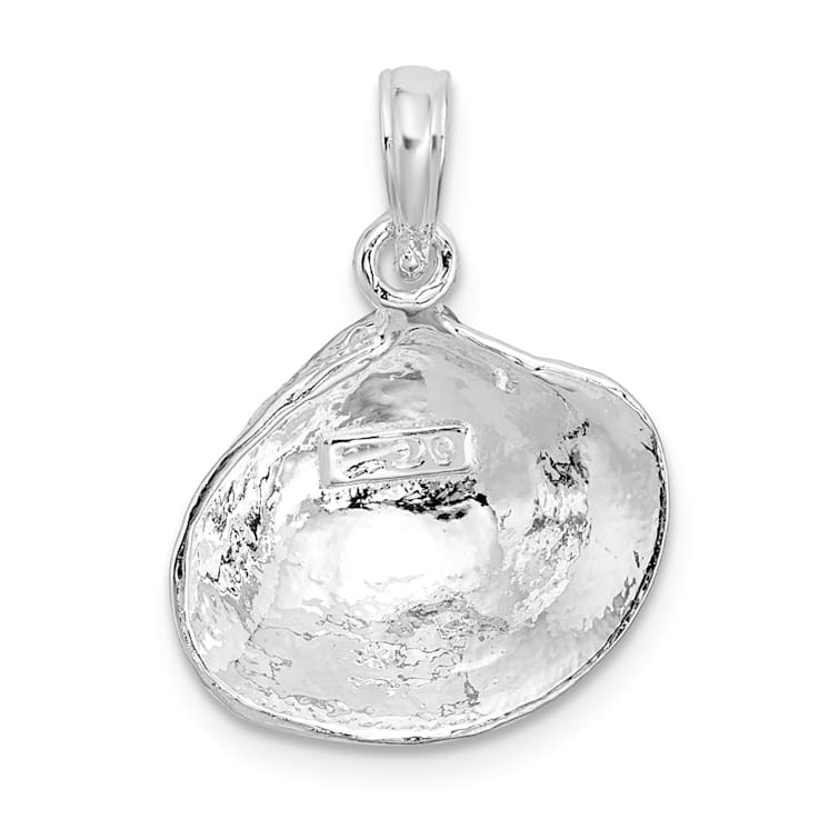 Rhodium Over Sterling Silver Polished Clam Shell Pendant