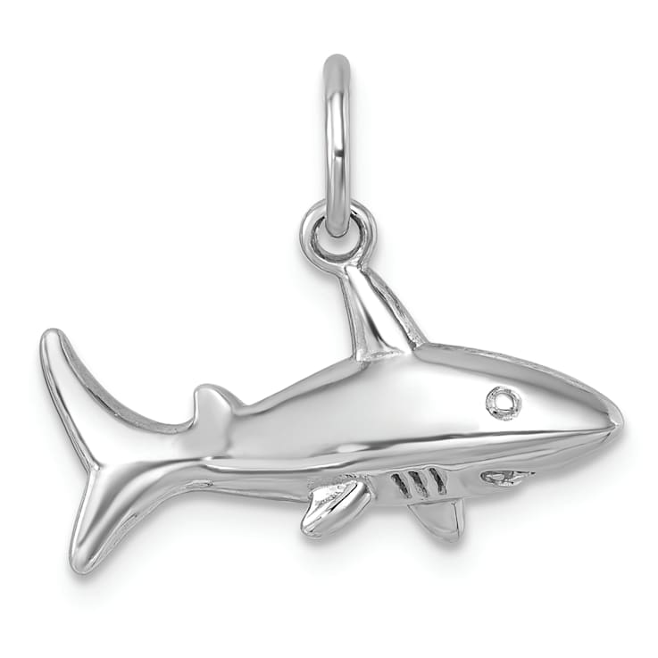 Rhodium Over Sterling Silver Polished Shark Pendant