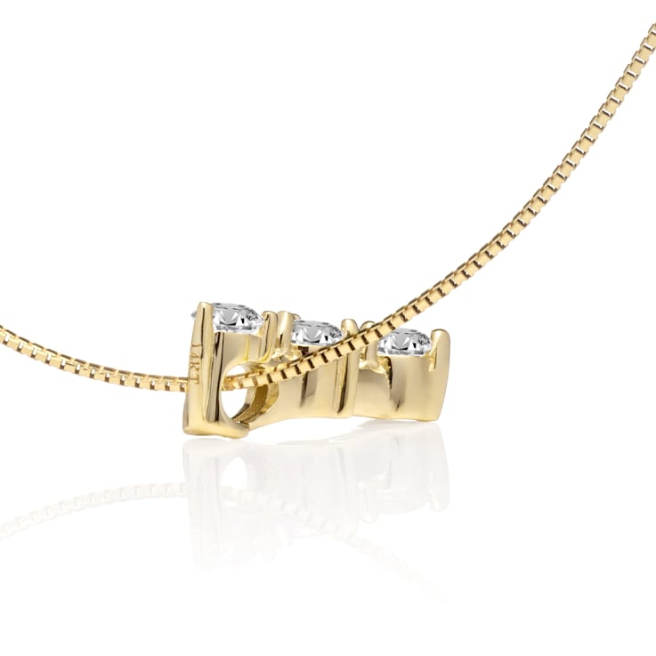 White Cubic Zirconia 14k Yellow Gold Pendant With Chain 0.20ctw