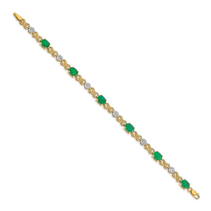 14k Yellow Gold and Rhodium Over 14k Yellow Gold Diamond and Emerald
Infinity Bracelet