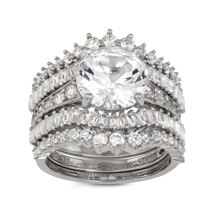 Lab Created White Sapphire Sterling Silver Bridal Ring Set 6.16ctw