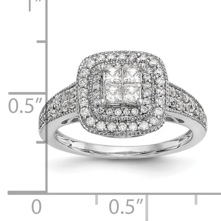 Rhodium Over 14K White Gold Diamond Cluster Engagement Ring 0.67ctw