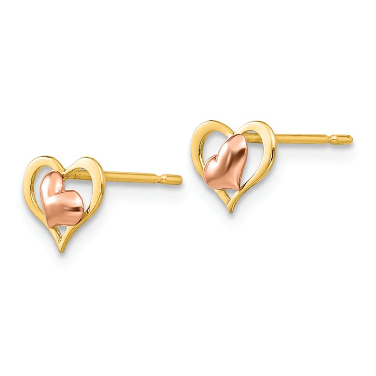 14k Yellow and Rose Gold Children's Heart Stud Earrings